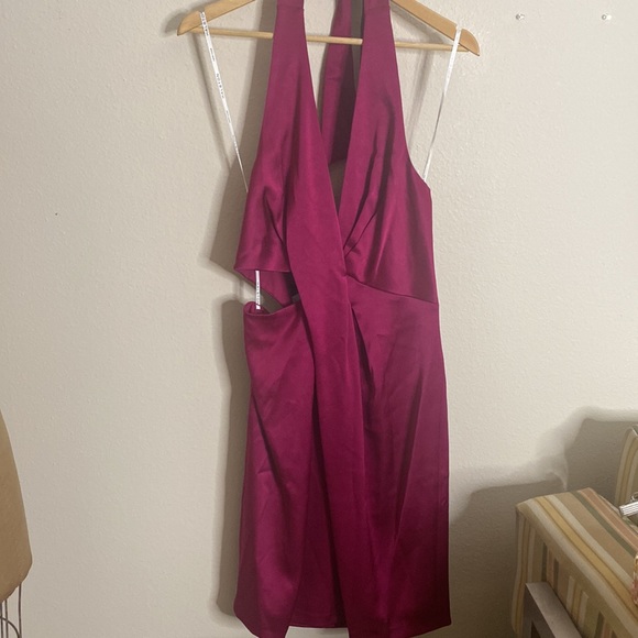 Halston Heritage Satin Halter Side Cut-Out Dress - Picture 5 of 8